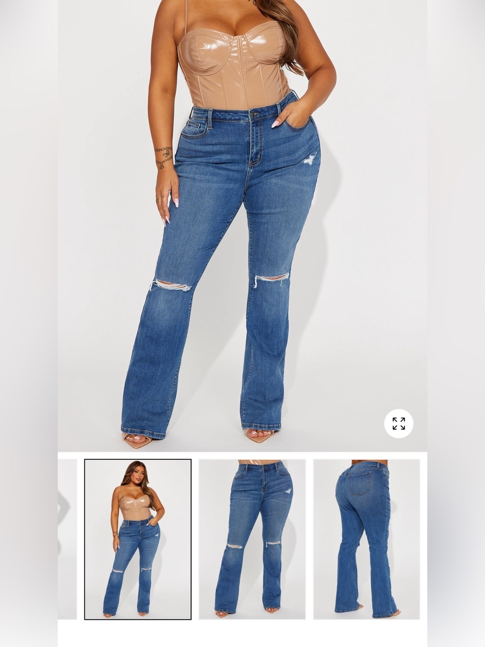 Fashion Nova Dark Wash Boot Cut Ripped Jeans - Picture 1 of 3